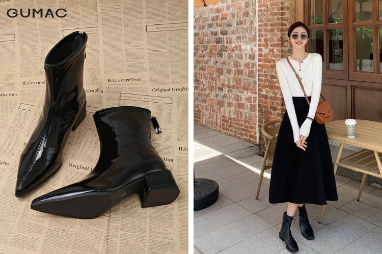 Mặc váy dài ly với boots cổ ngắn